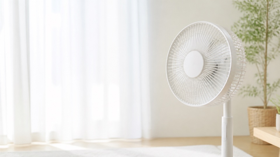 明るい部屋に置かれた省エネ扇風機